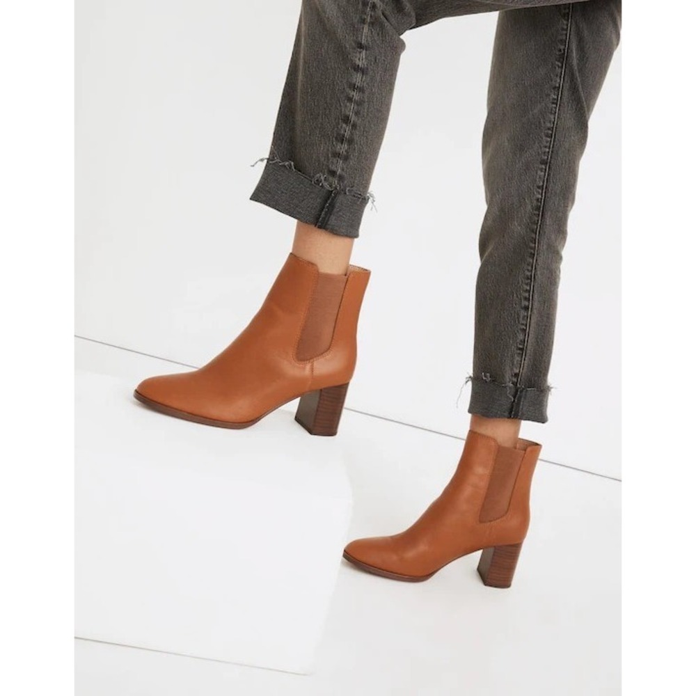 Madewell Women's Tan Leather Laura Chelsea Ankle Boots Heeled Pull On 7.5